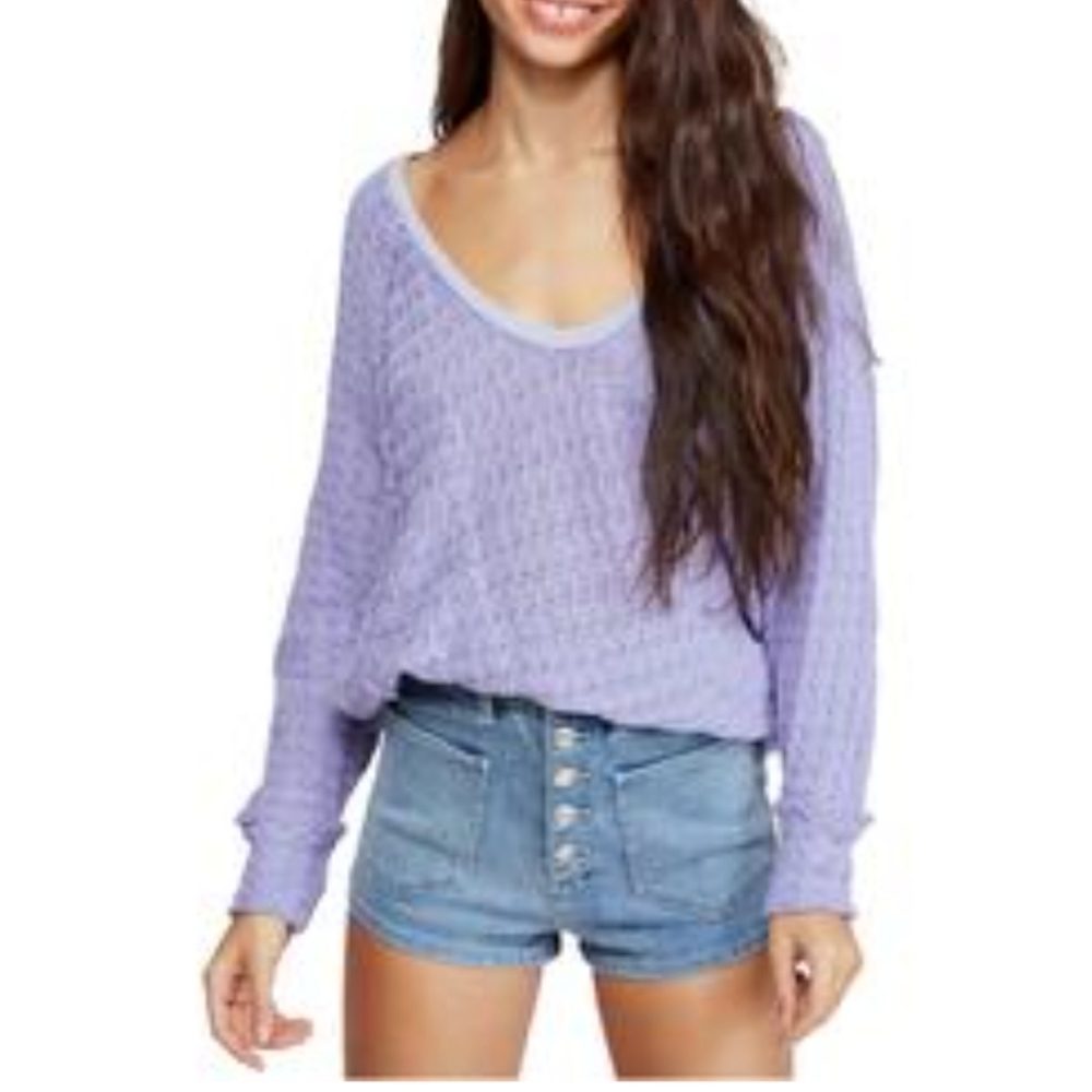 Free People Lavender Hacci Sweater Top NWT